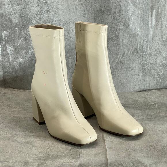 AQUA Women's Bone Leather Julie Square-Toe Block-Heel Booties SZ 6 - Picture 1 of 7